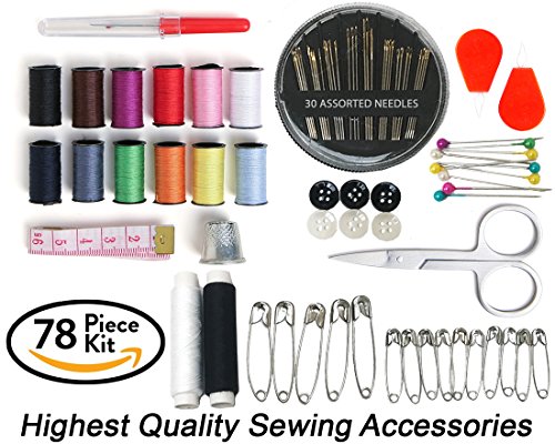 CraftLab Sewing Kits Best Mini Travel Sewing Kit - Portable Emergency Set with Needles, Thread, Scissors + Ebook