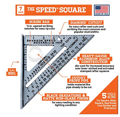 SWANSON Tool Co., Inc SW1201K Value Pack 7 inch Speed Square and Big 12 Speed Square (without layout bar) ships with Blue Book - size: 7" & 12" (inches) Combo