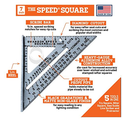 SWANSON Tool Co., Inc SW1201K Value Pack 7 inch Speed Square and Big 12 Speed Square (Without Layout bar) Ships with Blue Book, 7" & 12" (inches) Combo (Pack of 12) - size: 7" & 12" (inches) Combo (Pack of 12)