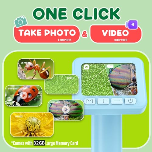 IMICHI Microscope for Kids 50X-1000X - 2 inch IPS HD Screen, 32GB Storage Card, 1080P Video, 2-Hour Battery Life, Easy Carry, Slides Included - Perfect Science Kit Gift for Kids Ages 8-12 Blue - color: Blue