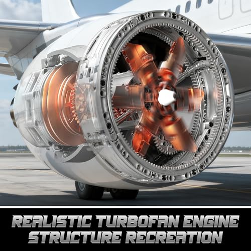 Turbojet Engine Building Blocks Sets, Motorized Jet Engine Model Kit with Motor, Mini Aircraft Engine Kits that Runs with Spinning Fan & Moving Turbine, for Adults & Kids 12+