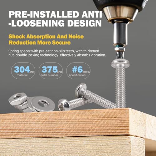 375PCS Bolt Combination kit # 6 Machine Screw with Locking Washer and Flat Washer, 304 Stainless Steel Phillips Round Head Screws nut and Bolt kit(3/8 inch, 1/2 inch, 5/8 inch, 3/4 inch) - size: 3.5 mm, style: Round head machine screw