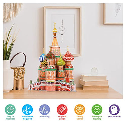 3D Puzzles for Adults & Kids St. Basil's Cathedral Building Set, Russia Cathedral Architecture Craft Model Kits, Educational 3D Jigsaw Puzzle Toy Birthday for Teens Boys Girls, 231 PCS - style: St. Basil's Cathedral