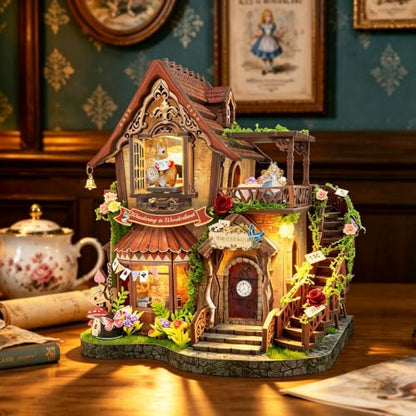 Dreamy Cottage 3D Wooden Puzzle,Miniature House with Moving Rabbit