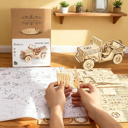 3D Wooden Puzzles for Adults,Wooden Toy for Kids and Adults,Model Building Kit,Educational Brain Teaser,Best Educational Christmas Birthday Day Gift for Friends (Wooden Jeep) - color: Wooden Jeep
