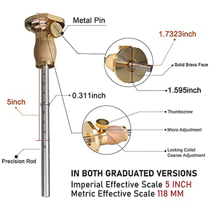 Wheel Marking Gauge Kit with 2 Extra Cutter Wheels, Anti Roll Brass Head with Hornbeam Wood Holder, Metric and Imperial Micro Adjuster Ruler, Woodworking Tools Scriber for Woodwork