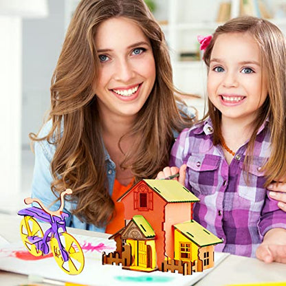 calary 3D Wooden Puzzle Simulation Animal Dinosaur Assembly DIY Model Toy for Kids and Adults,Set of 6 - style: D-House Assembly