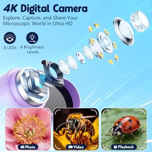 Odatay 2.4" 4K 1000X Digital Kids Microscope with 32G Card 12 Slides Purple - color: Dark Purple