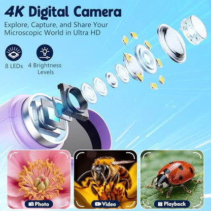 Odatay 2.4" 4K 1000X Digital Kids Microscope with 32G Card 12 Slides Purple - color: Dark Purple