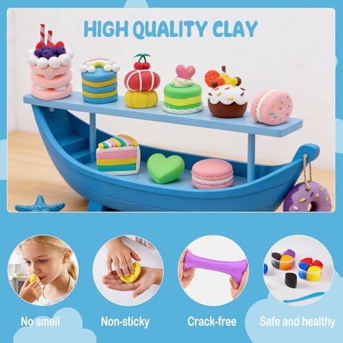 Dessert Clay Kit for Kids – 12 Sweet Treat Themes with Tools & Tutorials | Cupcake Macaron Cake DIY Set | Non-Sticky Modeling Clay | Classroom Party Gift Ages 3+ - color: 12 Boxes of Desserts