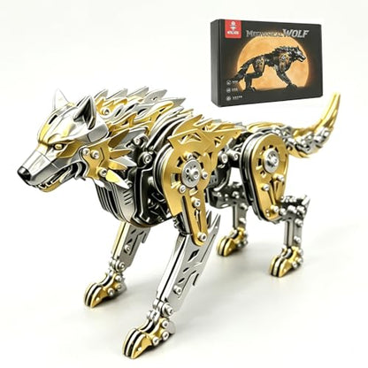 3D Metal Puzzle for Adults,Mechanical Animal Wolf Puzzle Building Set，3D Metal Model Kits, Brain Teaser Puzzles DIY Assembling for Stress Relief - A Collectible Gift for a man and boy - color: Gold