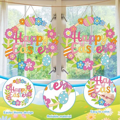 Sereliy 24 Pcs Easter Coloring Wreath Crafts, Color Your Own Easter Crafts, DIY Paper Eggs Wreath for Home Activities Games. (Egg.24PCS) - color: Egg.24PCS