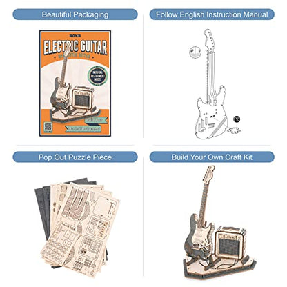 ROKR 3D Puzzles for Adults Wooden Craft Kits Musical Instrument Model Kit Electric Guitar+Violin Capriccio TG604K+TG605K