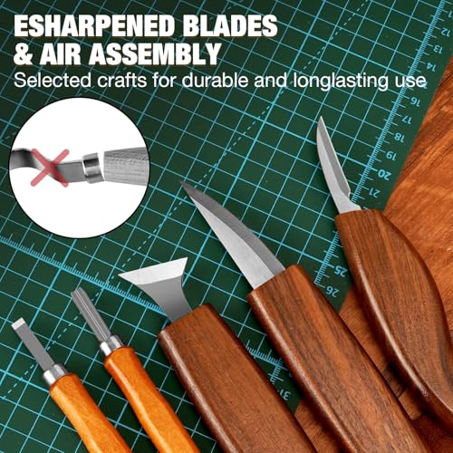 Wood Carving Kit, 24Pcs Wood Carving Tools with Storage Bag, Wood Whittling Knife Kit with 4pcs Templates & 6pcs Basswood Blocks for DIY Beginners