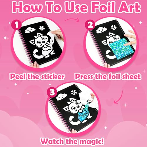 FUNNYB&G Foil Art Craft Kit for Kids, Sparkly Birthday Gift Toy for Girls - style: Little Cat