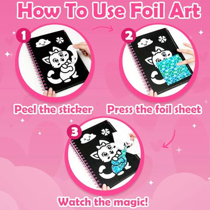 FUNNYB&G Foil Art Craft Kit for Kids, Sparkly Birthday Gift Toy for Girls - style: Little Cat