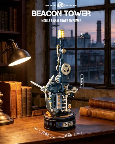 ROKR 3D Puzzle for Adults-Beacon Tower Model Kit with Light,139 Pcs Mechanical Building Set, STEM Educational Toy & Cool Desk Decor Gift for Men, Women, and Teens（CGL04）
