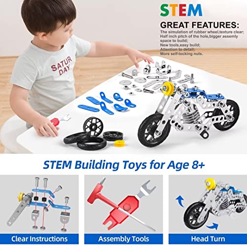 Ferthor Fun Creative Set Motorcycle,Stem Building Projects Toys for Kids 8 9 10 11 12+ Year Old,Metal Building Construction Model kit, 5 in 1 Motobike Building Blocks Steam Educational Toys(139PCS) - size: Motorcycle series 139PCS