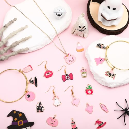 SANNIX 110Pcs 55 Pairs Pink Halloween Charms Bulk Cute Enamel Jewelry Charm - style: Pink Halloween Charms