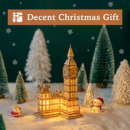ROBOTIME 3D Puzzle for Adults Wooden Craft Kits for Teens DIY Construction Model Kit with LED Light to Build Educational Big Ben Set Toys Birthday Gifts - color: Big Ben
