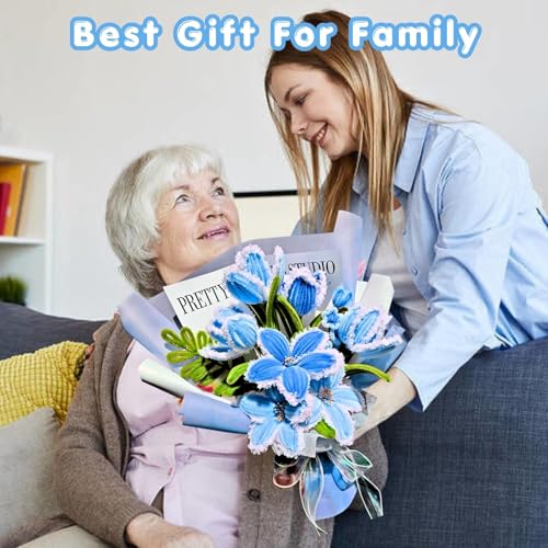 5-Color Blue Pipe Cleaner Flower Kit,300 Pcs Pipe Cleaners Craft - color: Blue