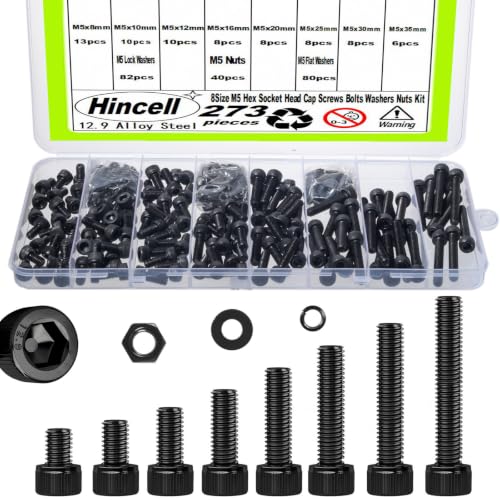 273Pcs M5 Screw,M5x8/10/12/16/20/25/30/35mm Screws kit,Hex Socket Head Cap Bolts,12.9 Grade Black Zinc Plated for 3D Printer - size: M5x8/10/12/16/20/25/30/35mm