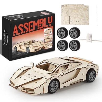 3D Wooden Puzzle Sports Car Model Kits for Adult to Build, 87Pcs