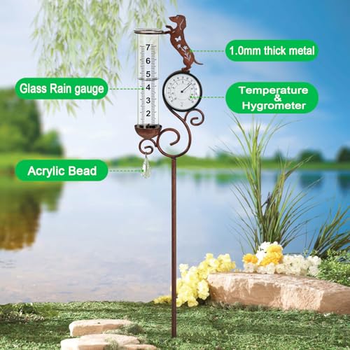 Dog Rain Gauge Outdoor,Large Number Scale Rain Gauge-Temperature&Hygrometer - color: Dachshund
