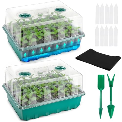 Hanaoyo Self-Watering Seed Starter Tray 2 Packs, 96 Cells Seed Starter Kit with Humidity Vented Domes and High Lid, Germination Kit for Indoor Greenhouse Seed Starter - size: 2 Pack-Self-Watering