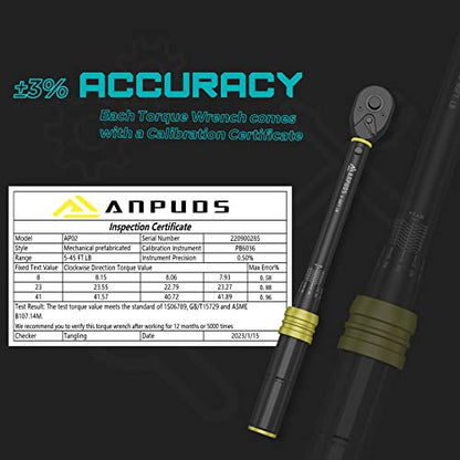 ANPUDS 3/8" Click Torque Wrench, 5-45 Ft-Lb/6.8-61 Nm, Lightweight Aluminum - size: 5-45 ft-lb / 6.8-61 Nm