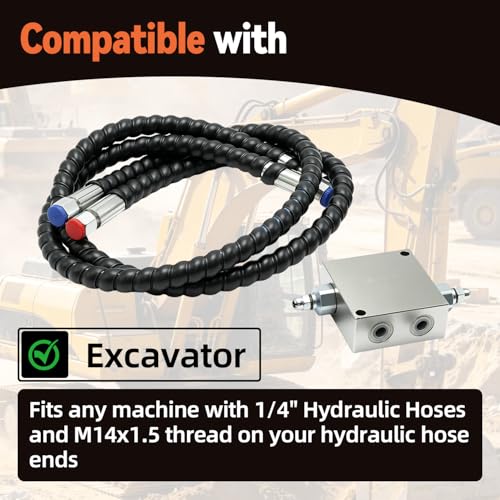 New Mini Excavator Cushion Valve Kit Fit for Mini Excavator Swivel Motor, Compatible with Most Mini Excavators & Equipment with 1/4” Hydraulic Hoses & M14×1.5 Threaded Ports, Angled Hole