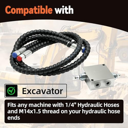 New Mini Excavator Cushion Valve Kit Fit for Mini Excavator Swivel Motor, Compatible with Most Mini Excavators & Equipment with 1/4” Hydraulic Hoses & M14×1.5 Threaded Ports, Angled Hole