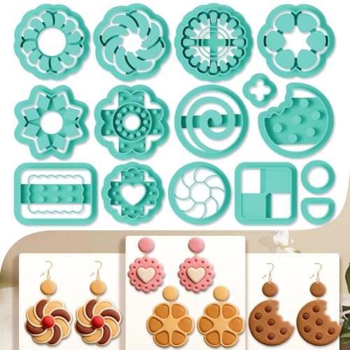15 Pcs Cookie Shape Polymer Clay Cutters Set Bakery Pattern Clay Cutters for Earrings Making Jewelry DIY Crafts, Geometric Clay Cutting Tools - style: Cookie Shape