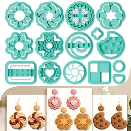 15 Pcs Cookie Shape Polymer Clay Cutters Set Bakery Pattern Clay Cutters for Earrings Making Jewelry DIY Crafts, Geometric Clay Cutting Tools - style: Cookie Shape