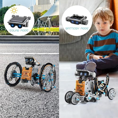 Solar Robot Kit, 14-in-1 STEM Building Toy for Kids DIY Science Robotic Set - color: Gray