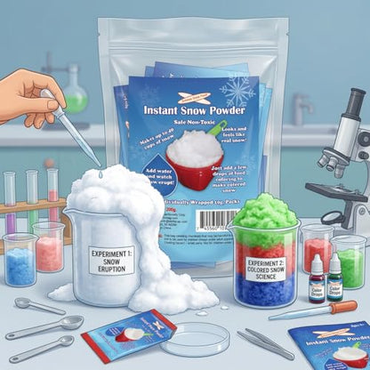 20-Pack Instant Snow Powder for Kids - Makes 40 Cups of Fluffy Fake Snow - Just Add Water! Perfect for Cloud Slime, Sensory Play, and Holiday Decorations - USA Lab-Tested & Non-Toxic