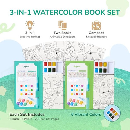 JoyCat 2 Pack Pocket Paint with Water Coloring Books for Kids - style: 2 Pack - Animals & Dinosaurs