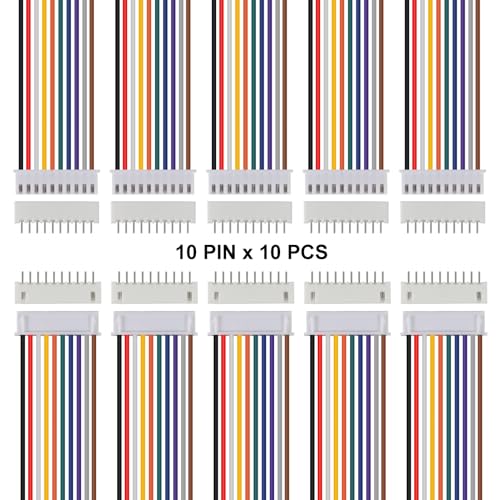 ACEIRMC 10Pairs JST-XH Connector Kit, XH 2.54mm 10 Pin Header Male and Female Connectors Plug Adapter with Flat Wire Cable 200mm 26AWG Compatible with JST XH (10P) - color: 10P