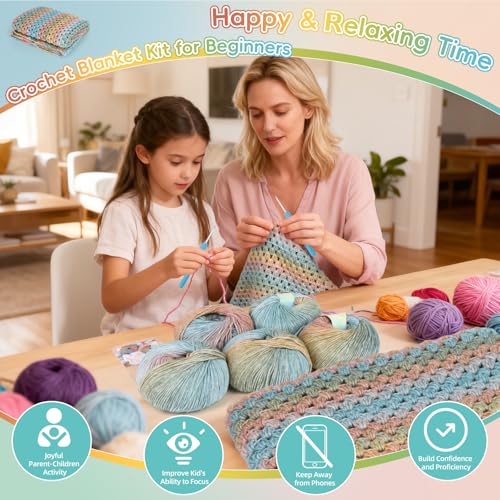 Aeelike Crochet Blanket Kit for Beginner Easy Crochet Kit, Classic Gradient - color: Classical Gradient