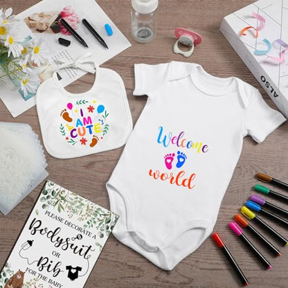 Chuarry 43 Pcs DIY Baby Bibs Decorating Kit 8 Bodysuits 8 Pcs 2 Ply White Bibs 10 Fabric Markers 16 Stencils Baby Shower Sign (Woodland Animals) - style: Woodland Animals