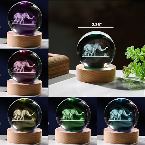 3D Elephant Gifts for Women - Crystals Ball 60mm Elephant Figurines Decor Glass Animals Figurine Keepsake Paperweight - style: Elephant