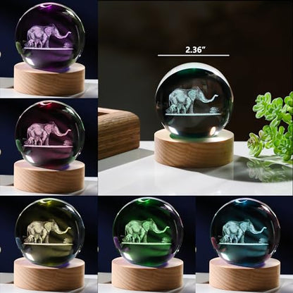 3D Elephant Gifts for Women - Crystals Ball 60mm Elephant Figurines Decor Glass Animals Figurine Keepsake Paperweight - style: Elephant