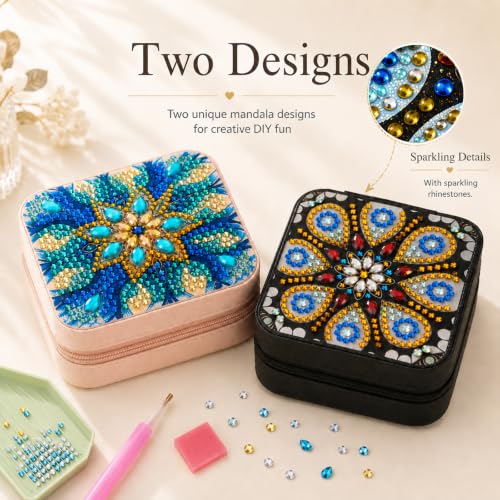 2 PC Diamond Art Jewelry Boxes for Adults Craft Kits Women Bedazzling Kit - color: Mandala Square