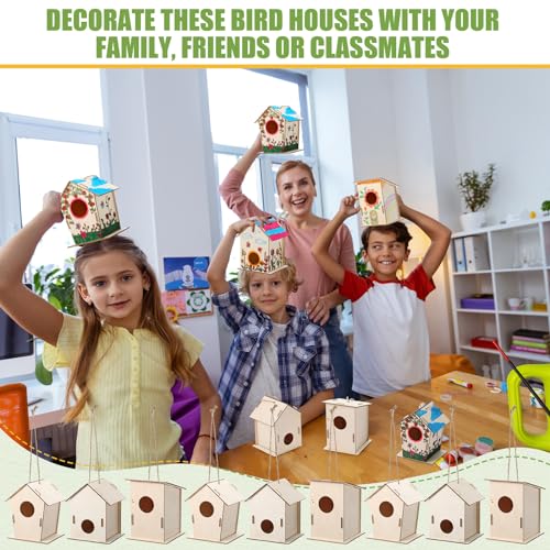 DoubleFill 12 Pcs Bulk Wooden Bird Houses Kits for Kids Mini Bird House for Craft DIY Unfinished Wood Birdhouse to Paint, Build for Children Wooden Arts Classroom Activity, 3 Styles