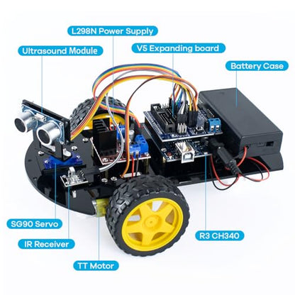 LAFVIN 2WD Smart Robot Car Kit with R3 Board, Ultrasonic Sensor, L298N Motor Driver, IR Remote Control, Obstacle Avoidance STEM Educational DIY Kit for Adults Beginners - size: V1