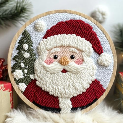 DIY Punch Needle Kits Santa Claus with Hoop 20x20cm-9 - color: 01-Santa Claus