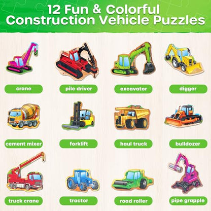 SYNARRY Construction Vehicle Toys Magnetic Puzzles for Kids Ages 3-5