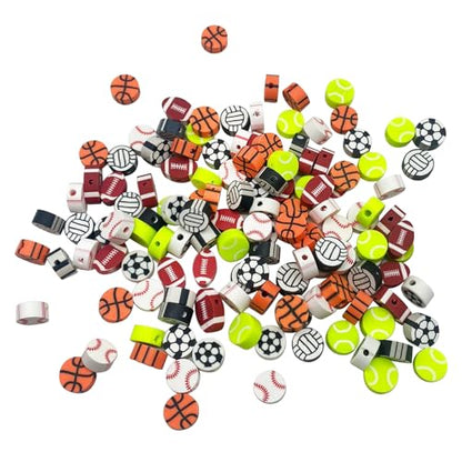 100 Pcs Sport Ball Polymer Clay Beads Mixed Heishi Spacer Beads Supplies for DIY Bracelet Earring Necklace Jewelry Making - color: Ball