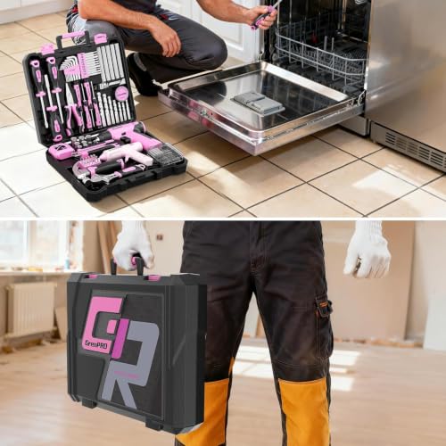 GRENPRO 188PCS Pink Cordless Drill Tool Set For Women Tool Kit For Home Box - style: Pink Power Drill Set 188PC