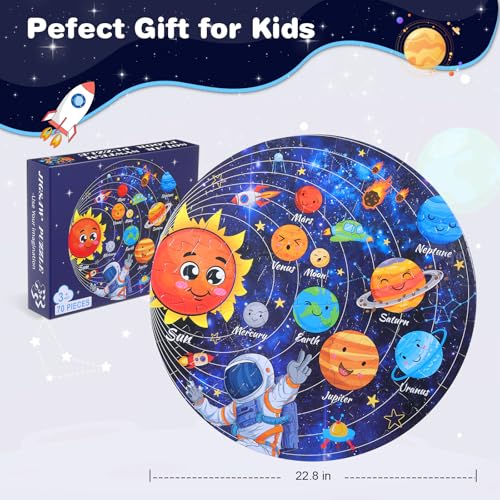Civaner 70 Pieces Floor Puzzles Round Large Puzzles, Solar System - style: Solar System